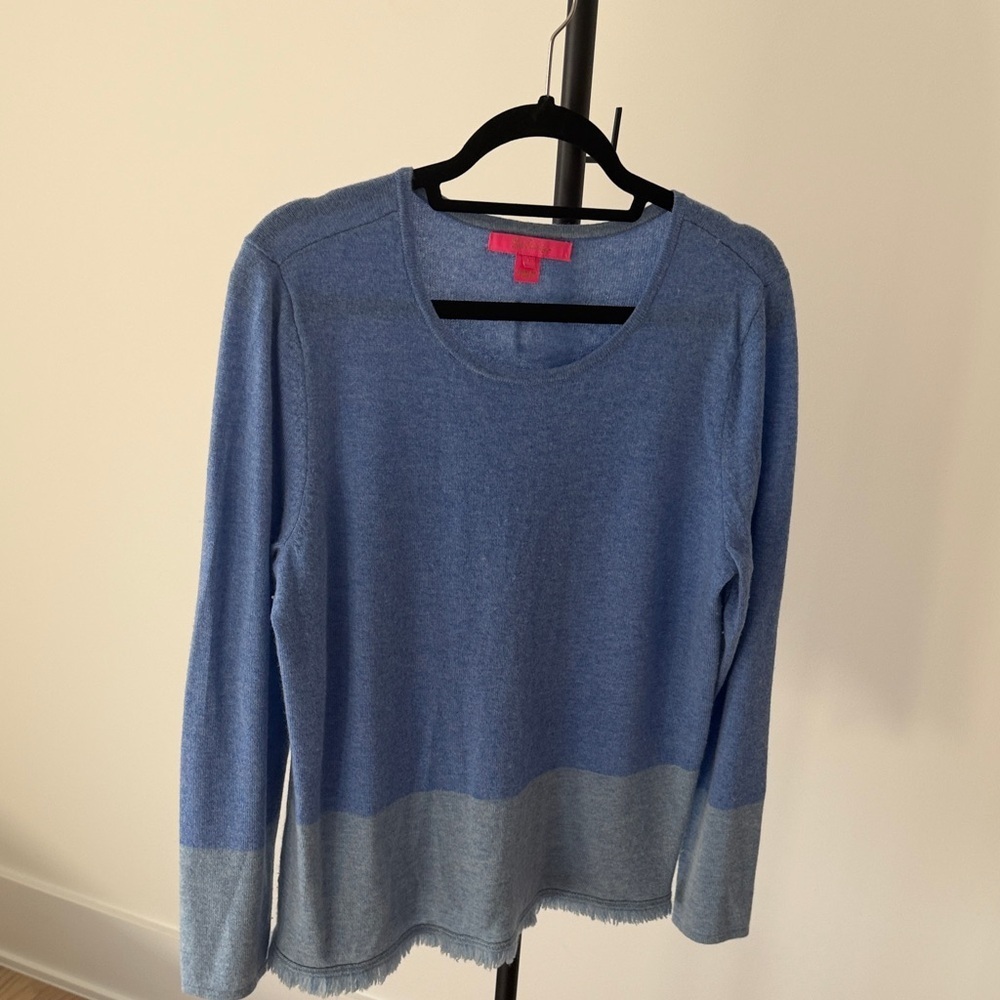 Lilly Pulitzer Rica Cashmere Blue Block Fringe Sweater - Picture 7 of 9